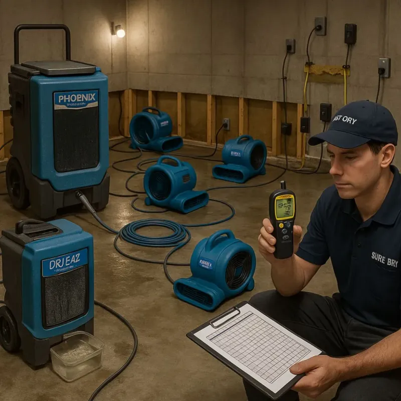 Structural Drying and Dehumidification process in New Baden, IL